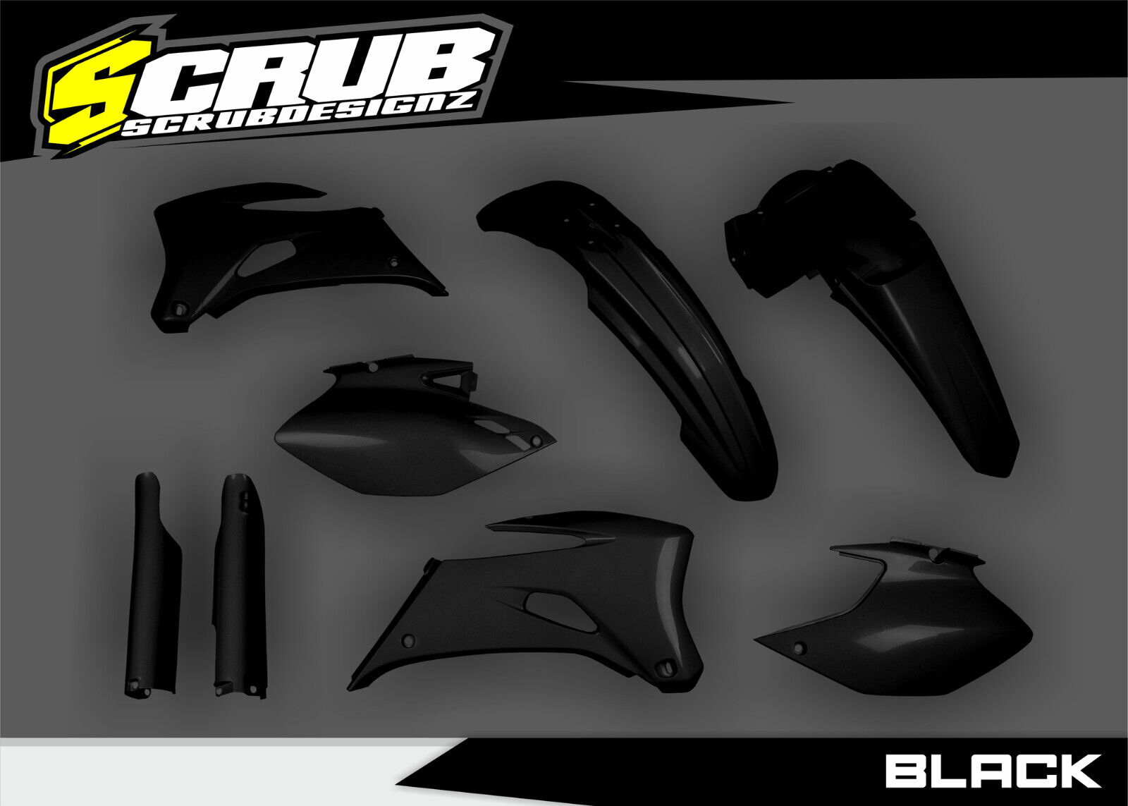 Yamaha WR250f WR450f 2007 2008 2009 2010 2011 Plastics Kit Complete BLACK