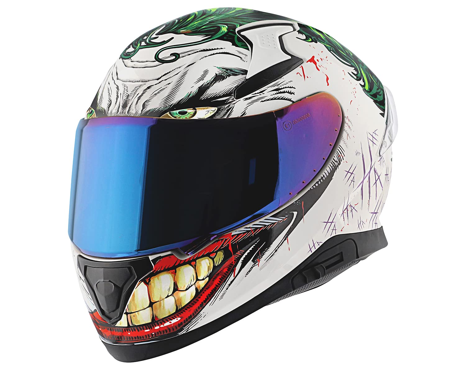 Casco de motocicleta Axor Apex "DC Joker" con visera azul iridio transparente y extra - Imagen 15 de 26