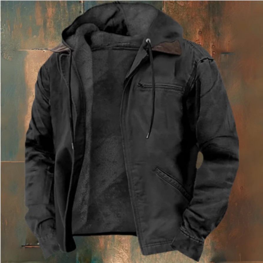 Winter Hooded Coat Fashion Warm Fleece Zip-up Jacket Casual Outwear Men's Clothi