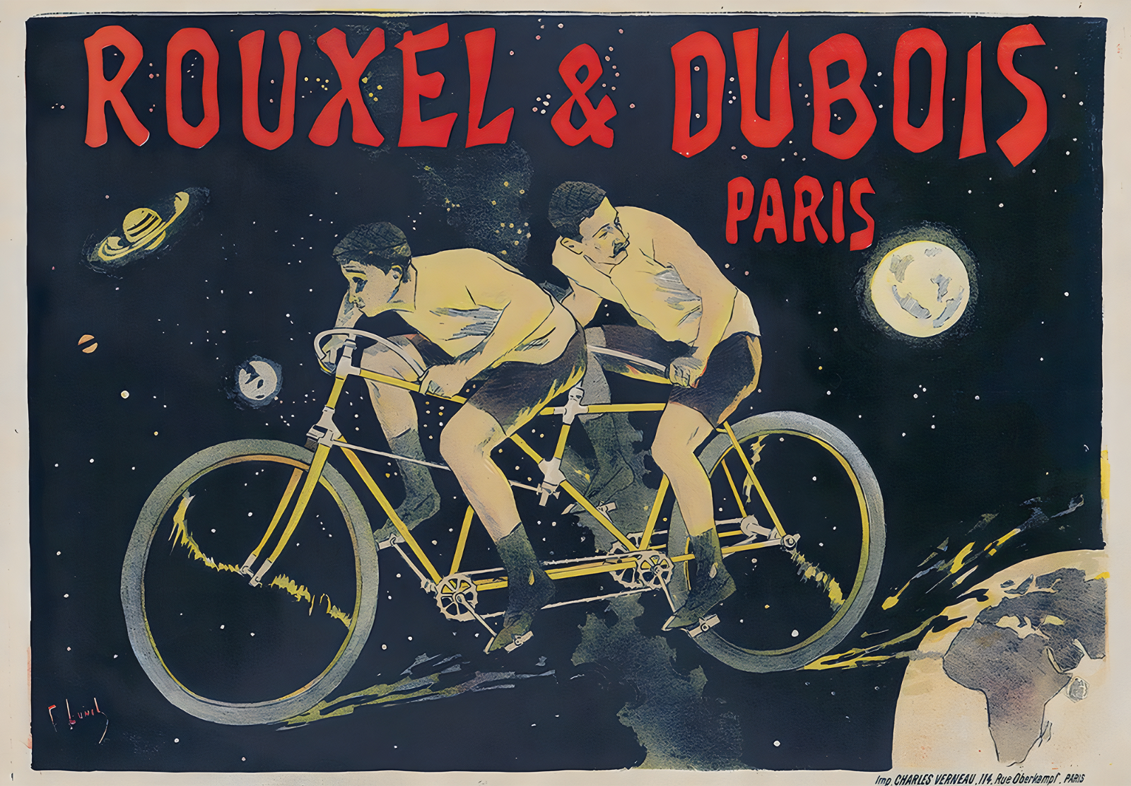Rouxel & Dubois Tandem Cycling Poster Bike Wall Art- 16x12/2