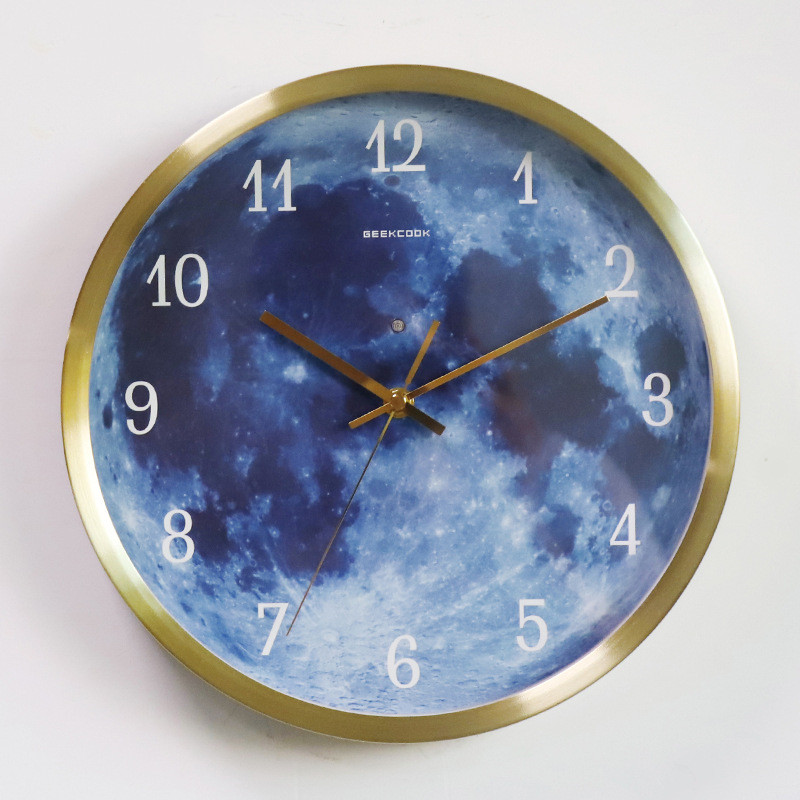 12-inch Wall Clock For Home Decoration Blue Moon Sound Control Luminous Simple M - Picture 5 of 9