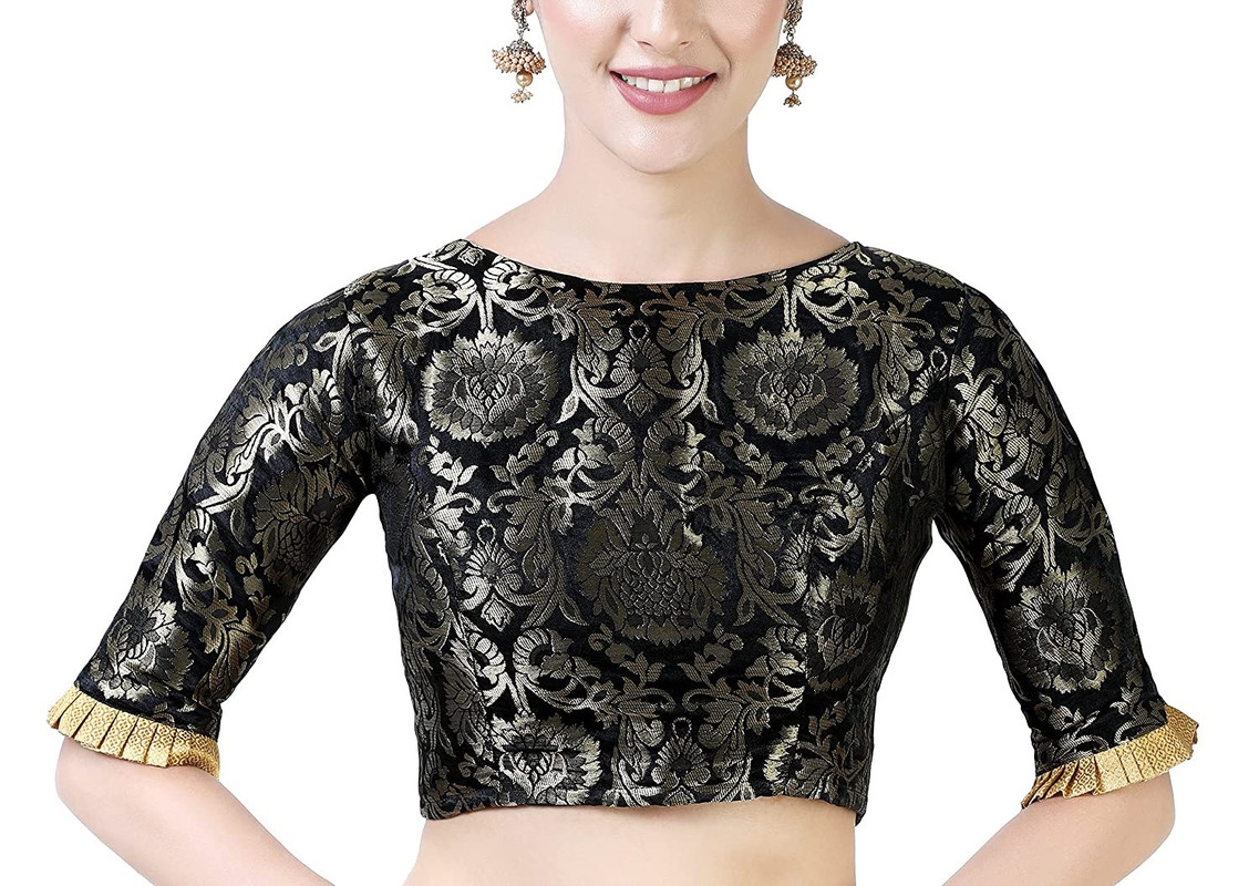 Brocade Saree Blouse Beautiful Lehenga Crop Top Ethnic Choli Boat Neck Partywear - Picture 8 of 110