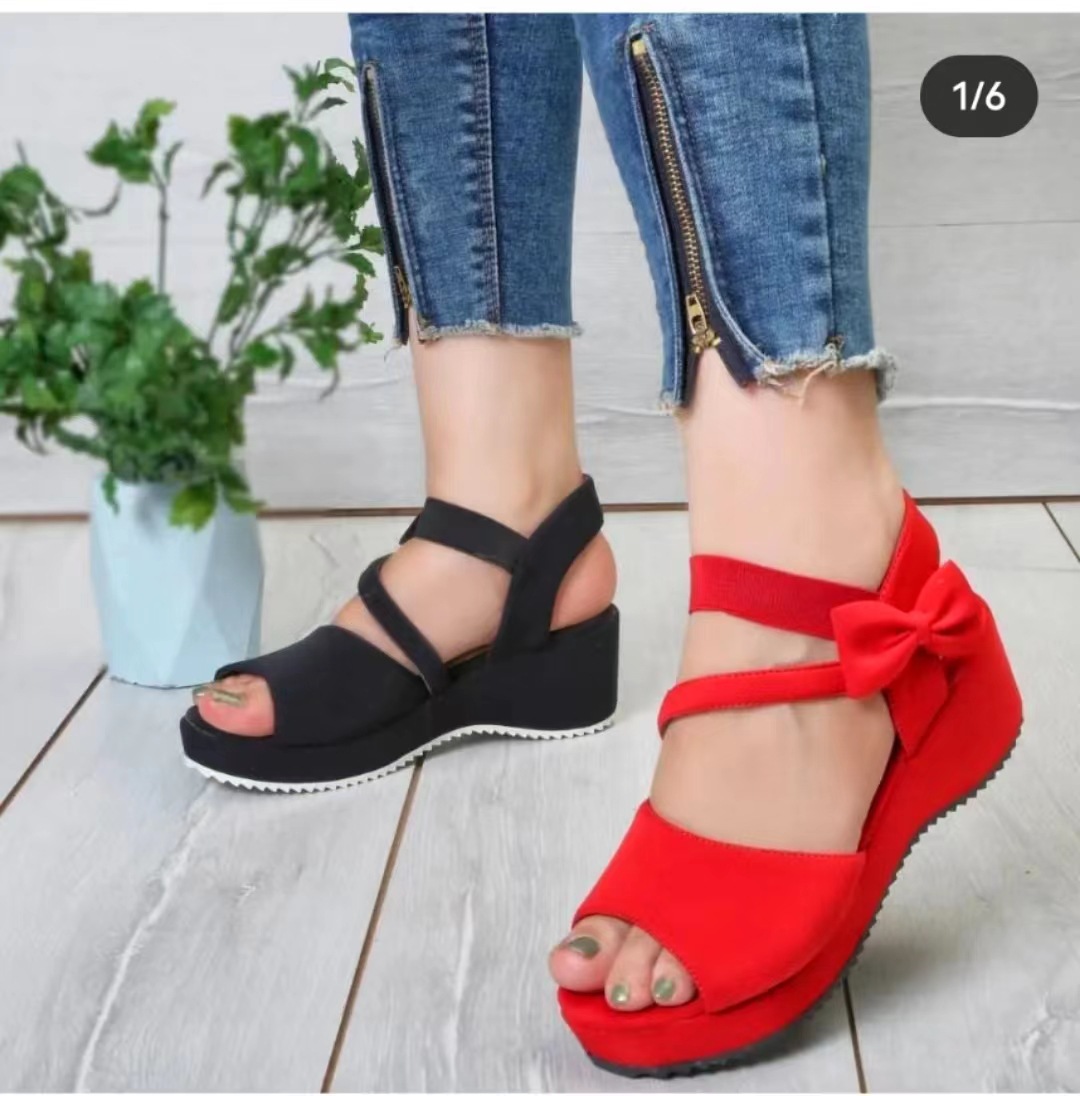 Women's Suede Wedge Peep Toe Sandals - Picture 35 of 44