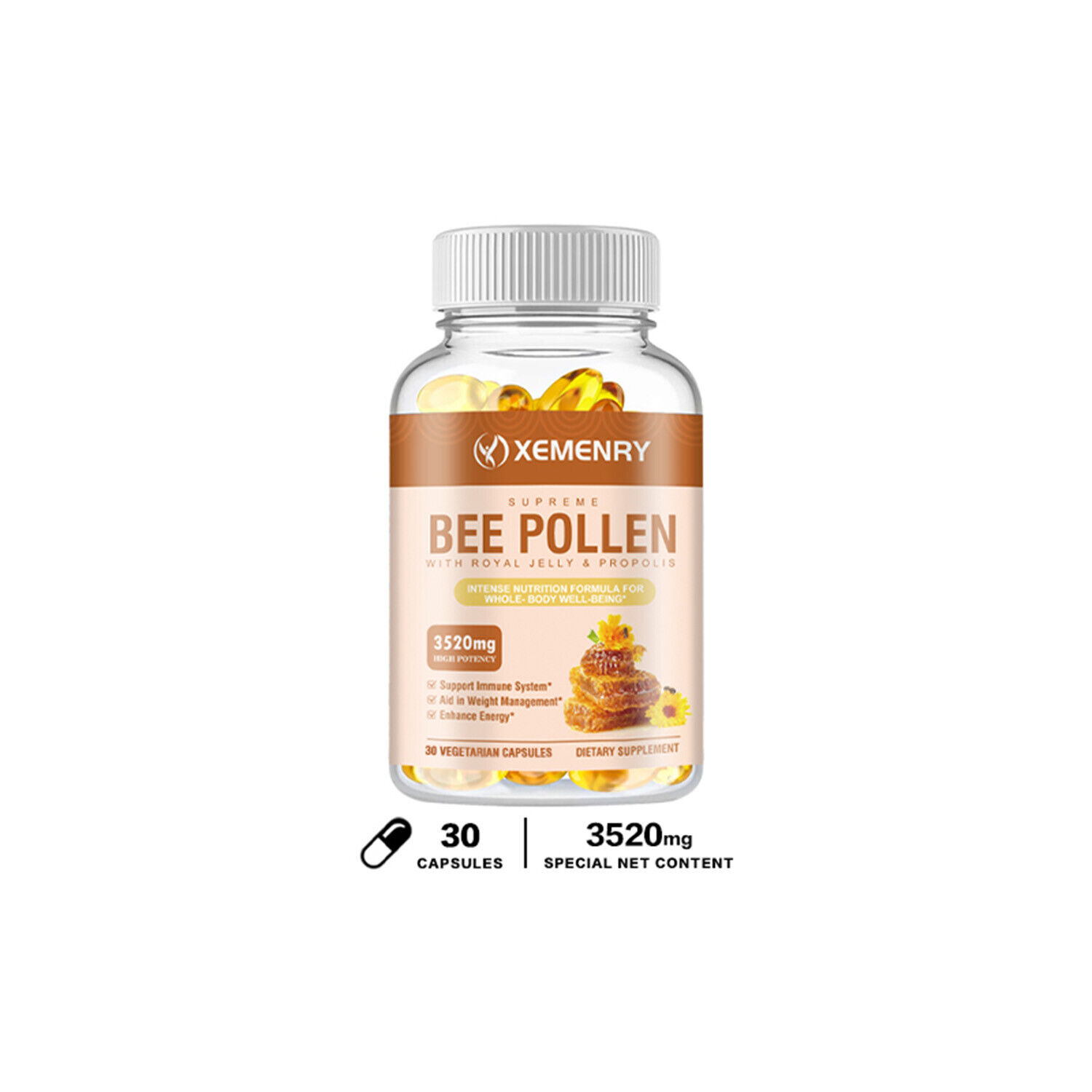 Polen de abeja 3520 mg - antioxidante, salud de la piel - jalea real