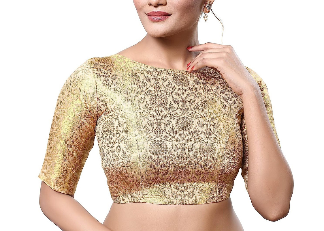 Women's Brocade Saree Blouse Bollywood Ethnic Lehenga Crop Top Tunic Partywear - Picture 13 of 98