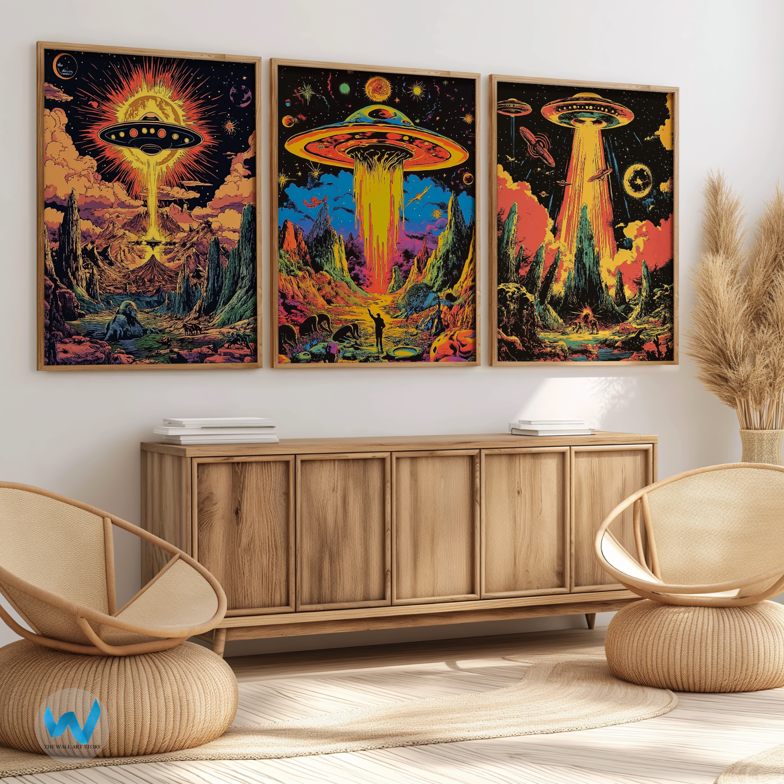 Retro UFO Sci-Fi Poster - Alien Invasion Wall Art - 12X16