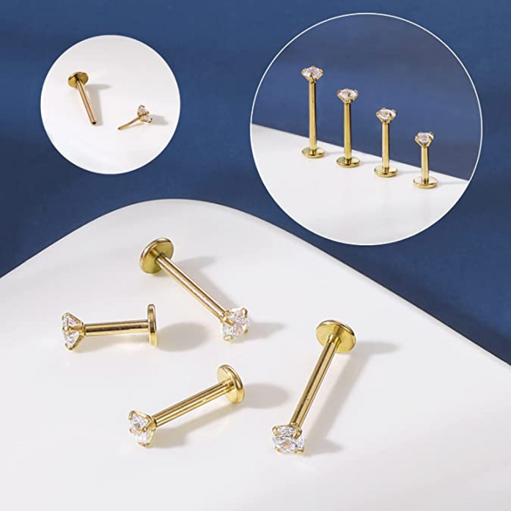 12Pcs 16G Threadless Lip Studs Stainless Steel CZ Helix Earring Labret Piercing - Picture 38 of 53