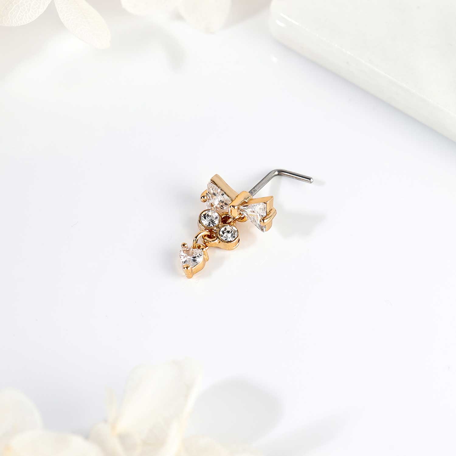 1 Pc 20G Stainless Steel L-Shape Nose Studs CZ Dangle Nostril Piercing Jewelry - Picture 75 of 117