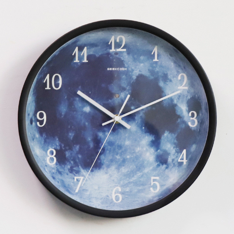 12-inch Wall Clock For Home Decoration Blue Moon Sound Control Luminous Simple M - Picture 4 of 9