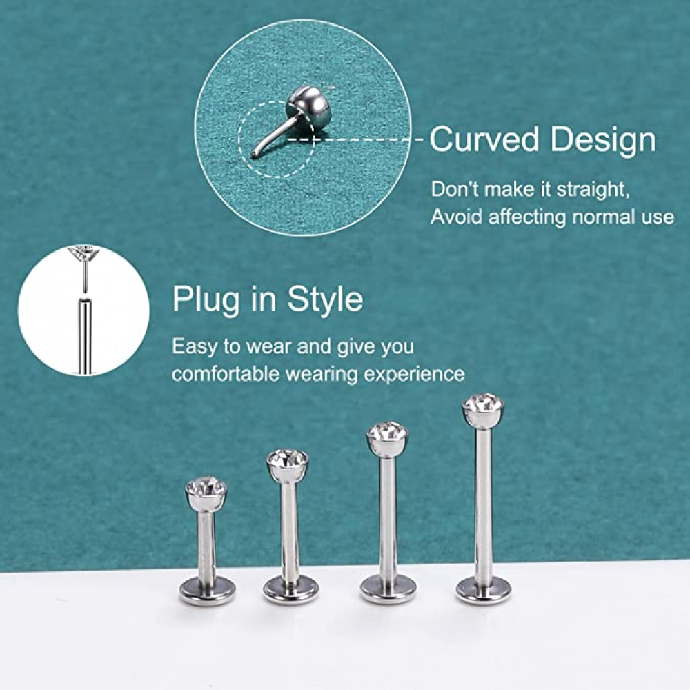 12Pcs 16G Threadless Lip Studs Stainless Steel CZ Helix Earring Labret Piercing - Picture 27 of 53