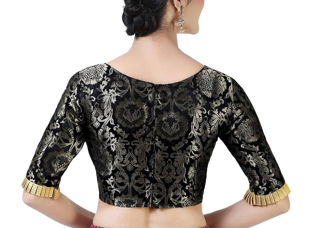 Brocade Saree Blouse Beautiful Lehenga Crop Top Ethnic Choli Boat Neck Partywear - Picture 4 of 110