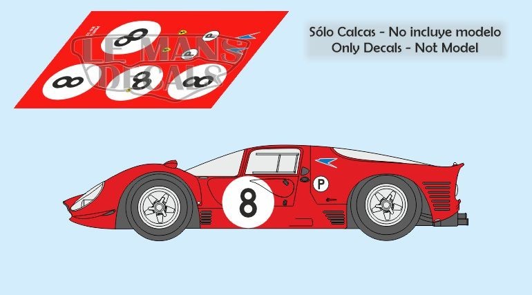 Décalcomanie Ferrari 330 P3 / 412 P - Spa Francorchamps 1967 - Multi-échelles