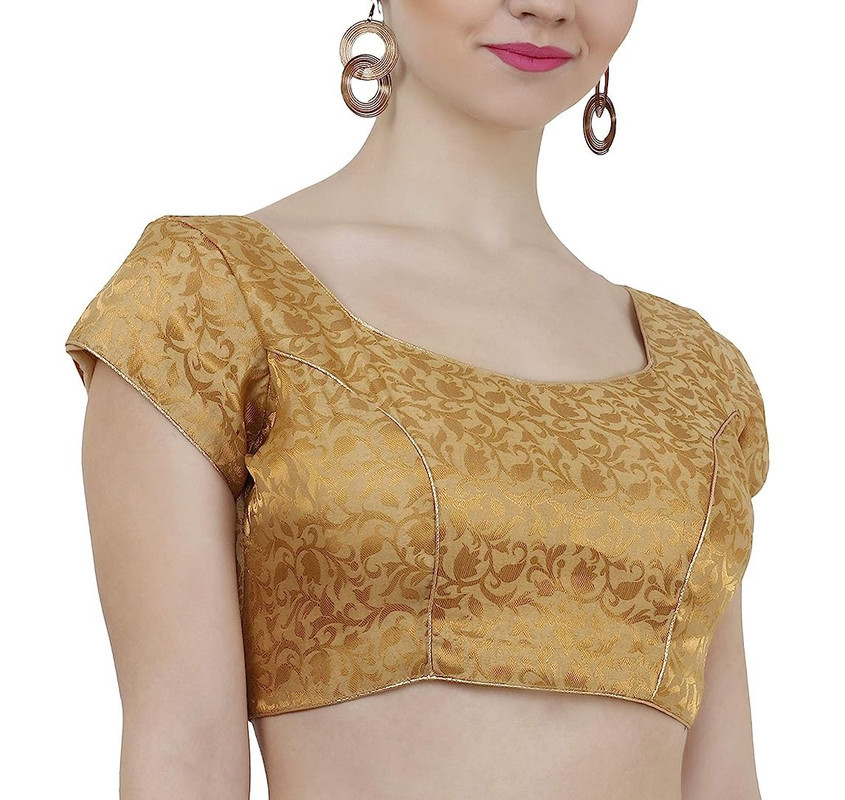 Women's Handmade Brocade Blouse Short Sleeve Saree Blouse Tunic Crop Top Choli - Picture 34 of 146