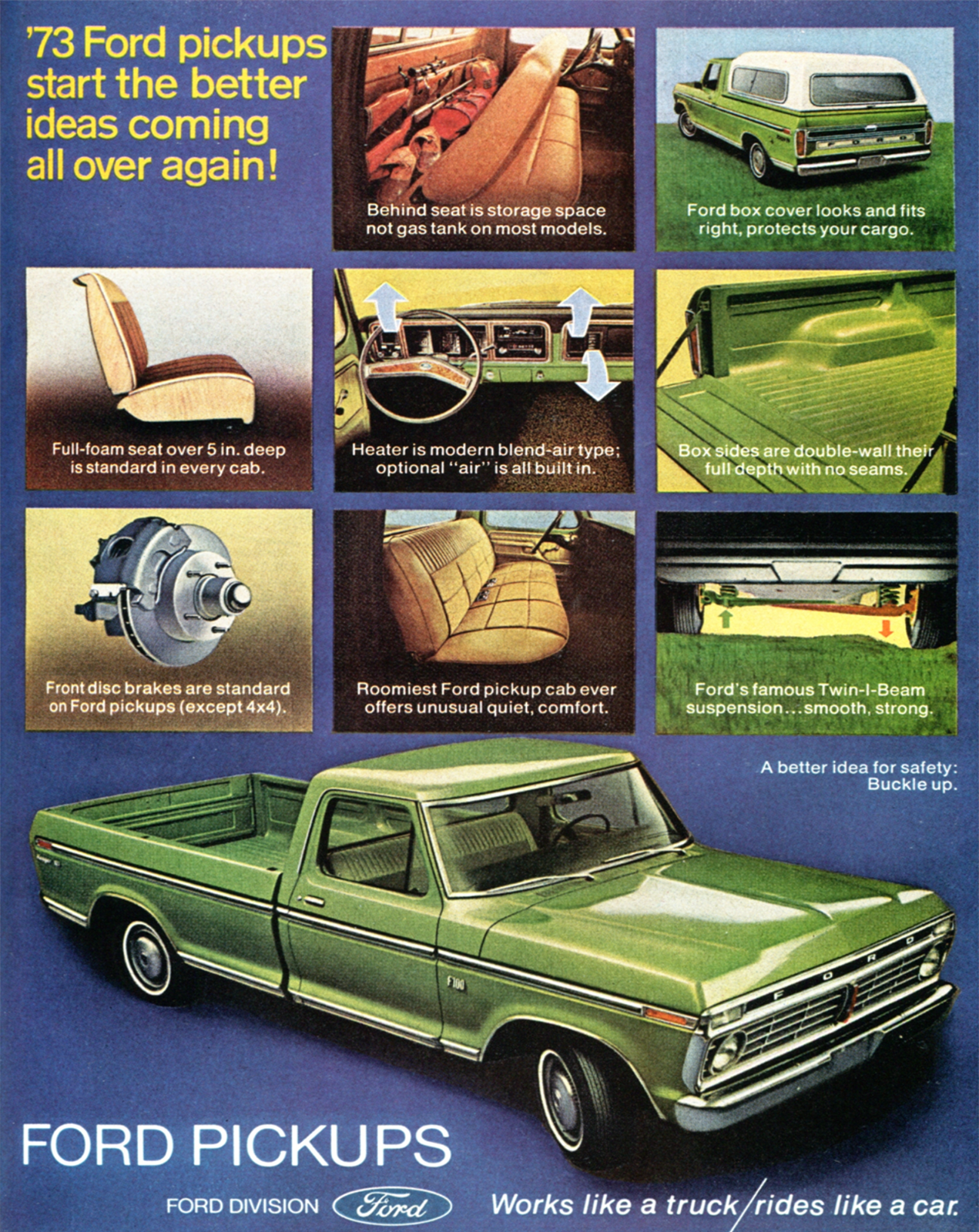 1973 Ford Pickup Truck Ad Classic Green F-100 Poster – 12X16/16X20/18X24/24X36