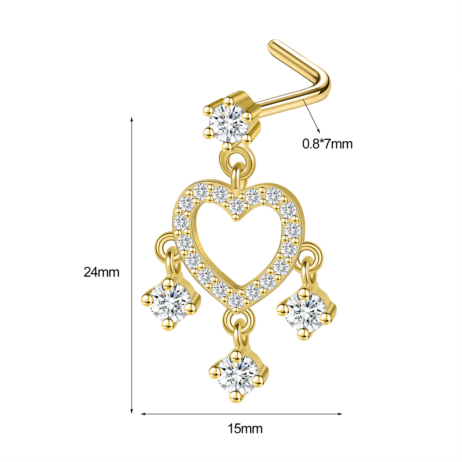 1 Pc 20G Stainless Steel L-Shape Nose Studs CZ Dangle Nostril Piercing Jewelry - Picture 98 of 117