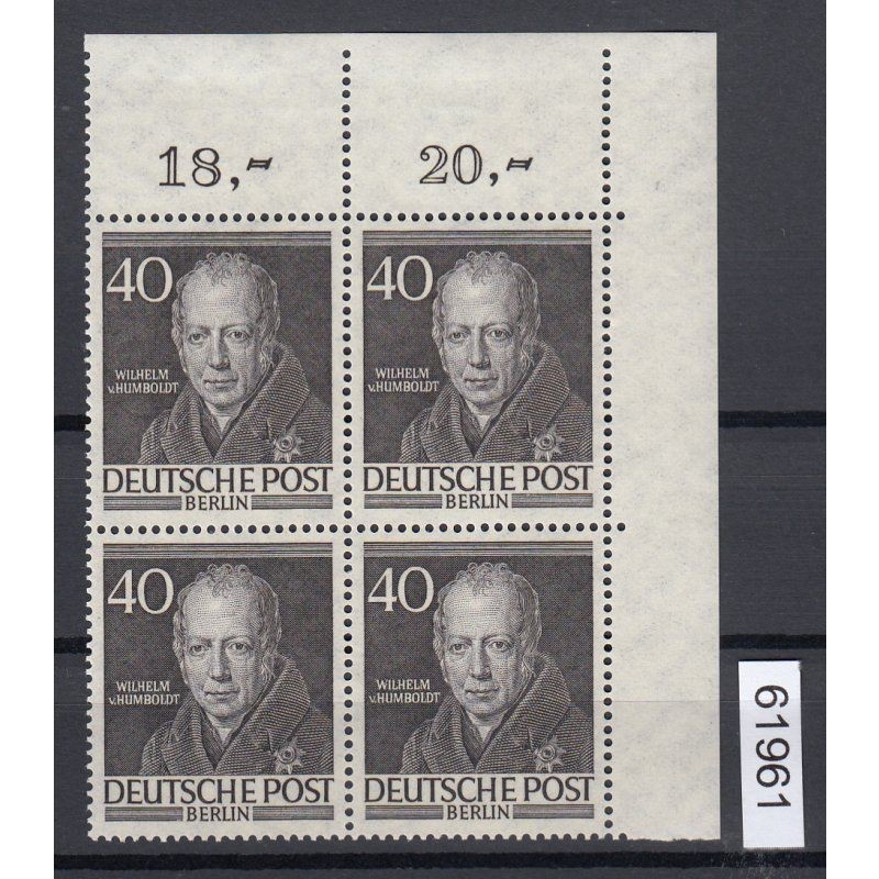 Berlin 1952, Mich.-Nr.:100 ** Corner border 4-block