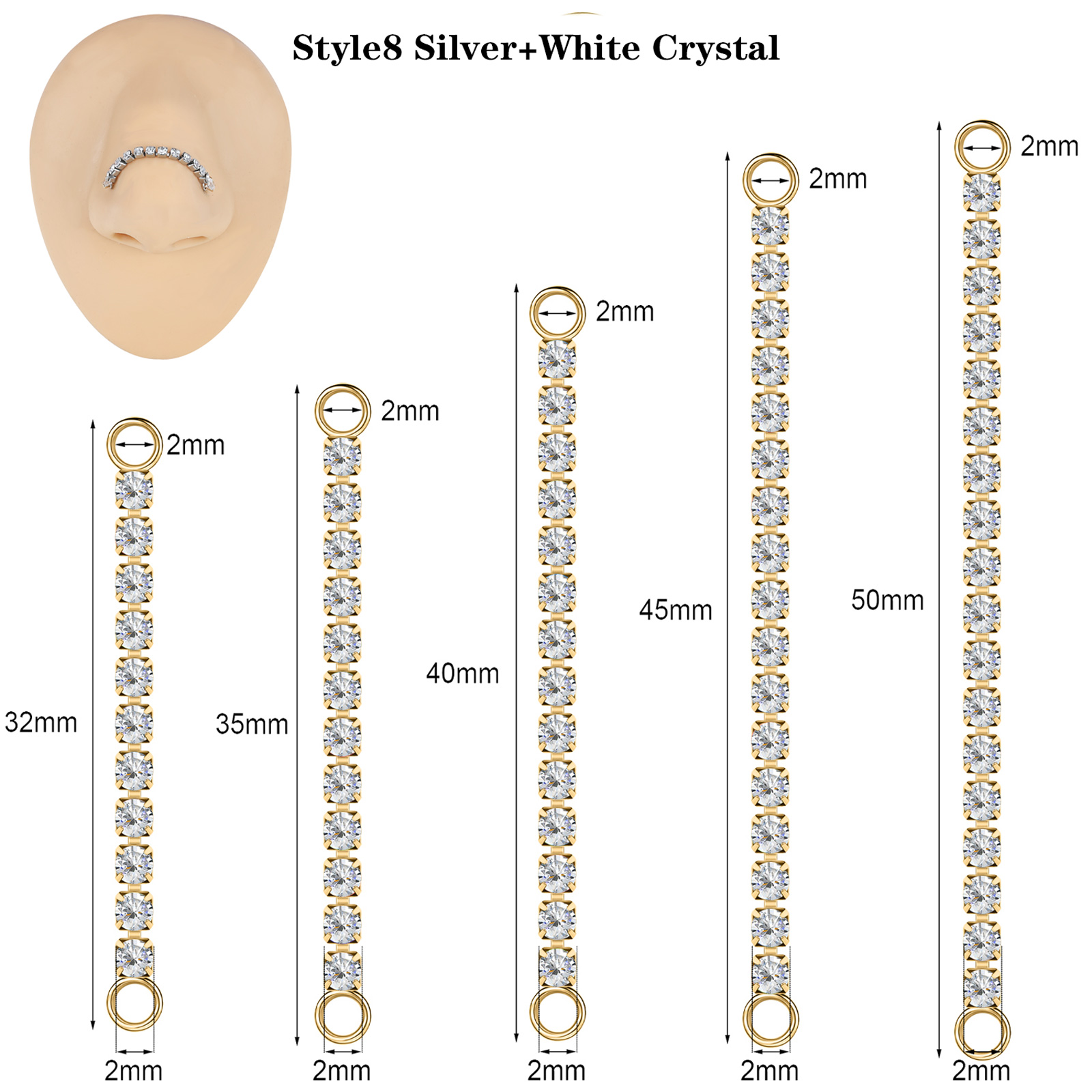5Pcs Stainless Steel Nose Chain Double Nostril Piercing for Women Men Jewelry - Picture 104 of 104