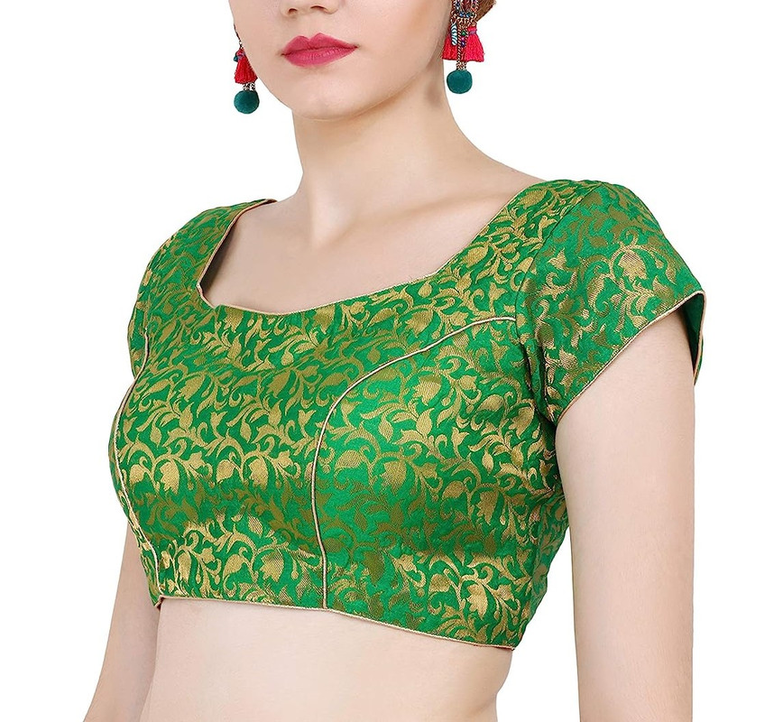 Women's Handmade Brocade Blouse Short Sleeve Saree Blouse Tunic Crop Top Choli - Picture 49 of 146