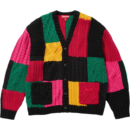 Supreme Patchwork Cable Knit Cardigan 2colors Black Ivory Size X