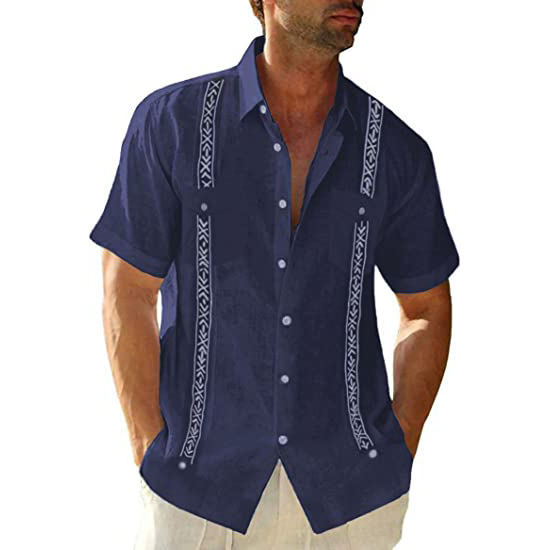 Herren Freizeithemd Guayabera Cuban Freizeit Kurzarm Bedruckt - Bild 15 von 37