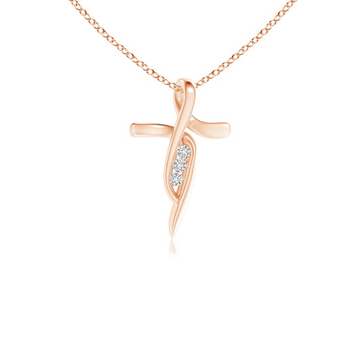 ANGARA 0.08 Ctw Three Stone Diamond Cross Pendant Necklace in 14K Solid Gold