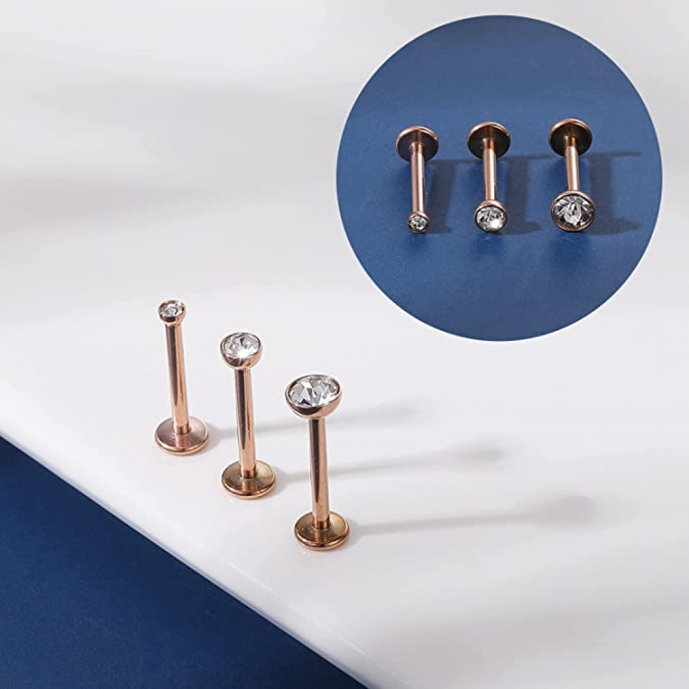 12Pcs 16G Threadless Lip Studs Stainless Steel CZ Helix Earring Labret Piercing - Picture 48 of 53