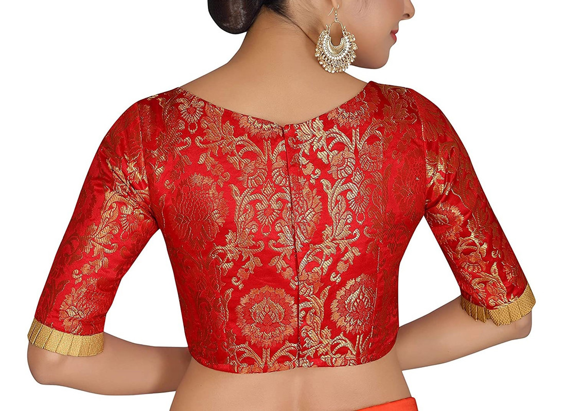 Brocade Saree Blouse Beautiful Lehenga Crop Top Ethnic Choli Boat Neck Partywear - Picture 100 of 110
