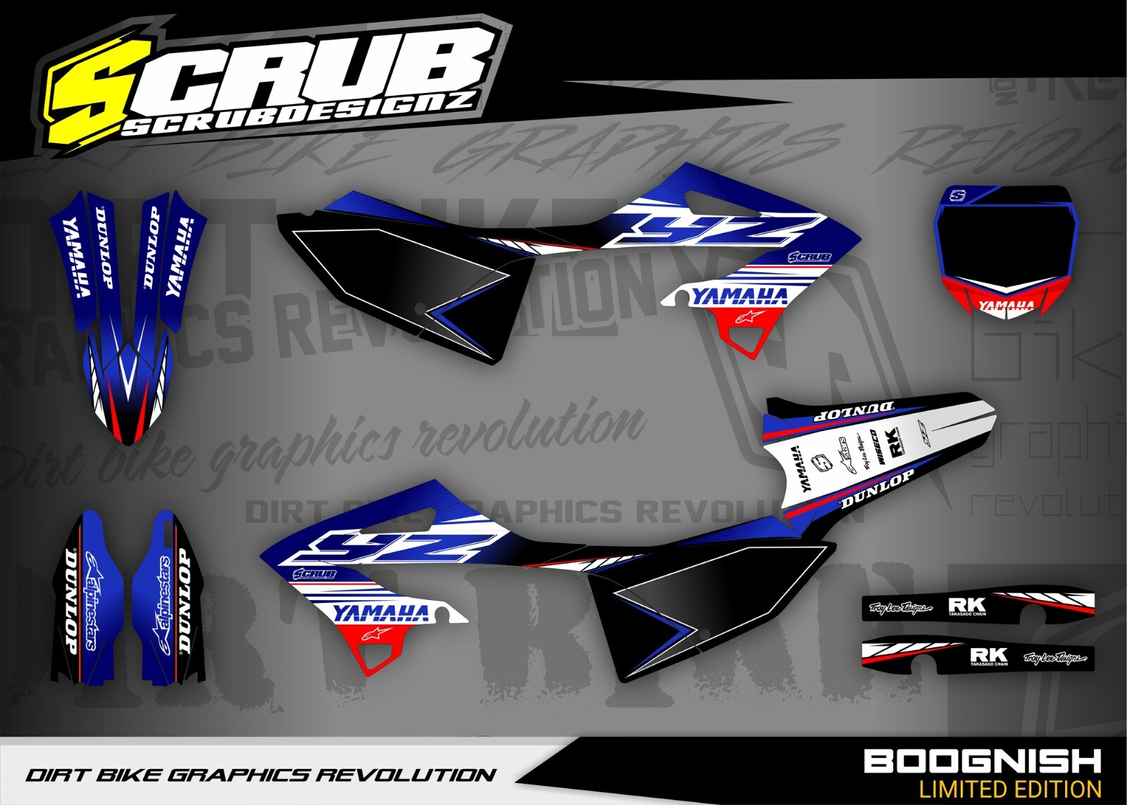 Graphics YZ125 YZ250 Yamaha 2022 2023 2024 Decals Stickers SCRUB