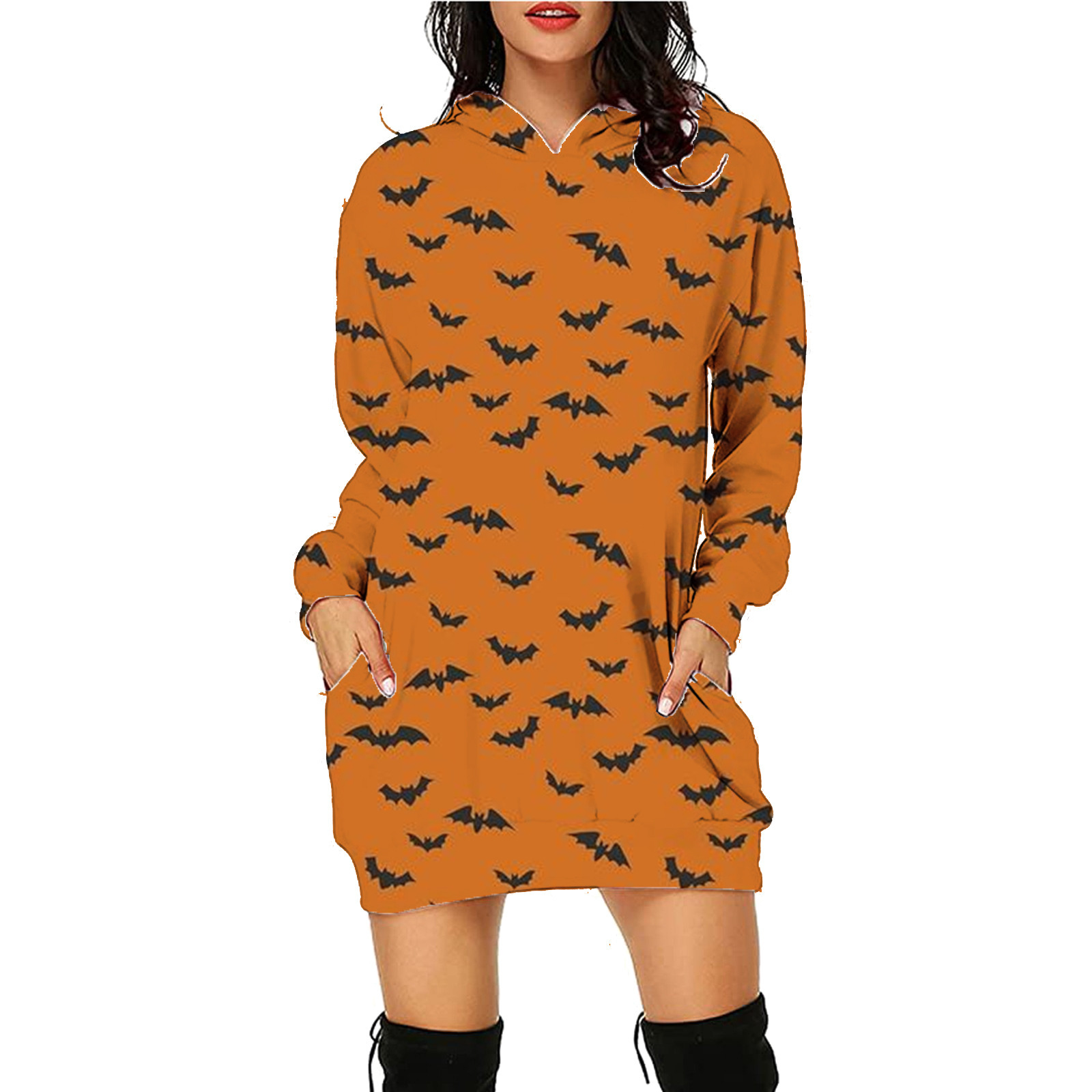 Women's Halloween Print Long Hoodie with Pockets Sweater Long Sleeve - Picture 33 of 55