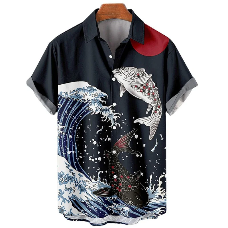 Japanese Sea Ocean Wave Graphic Shirt Men Women 3D Print Hawaiian Beach Shirts - Picture 55 of 91