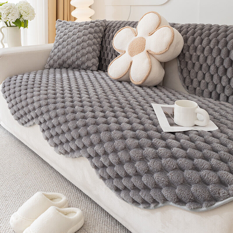 Thick Warm Plush Sofa Cover Anti Slip Winter Couch Protector Blanket