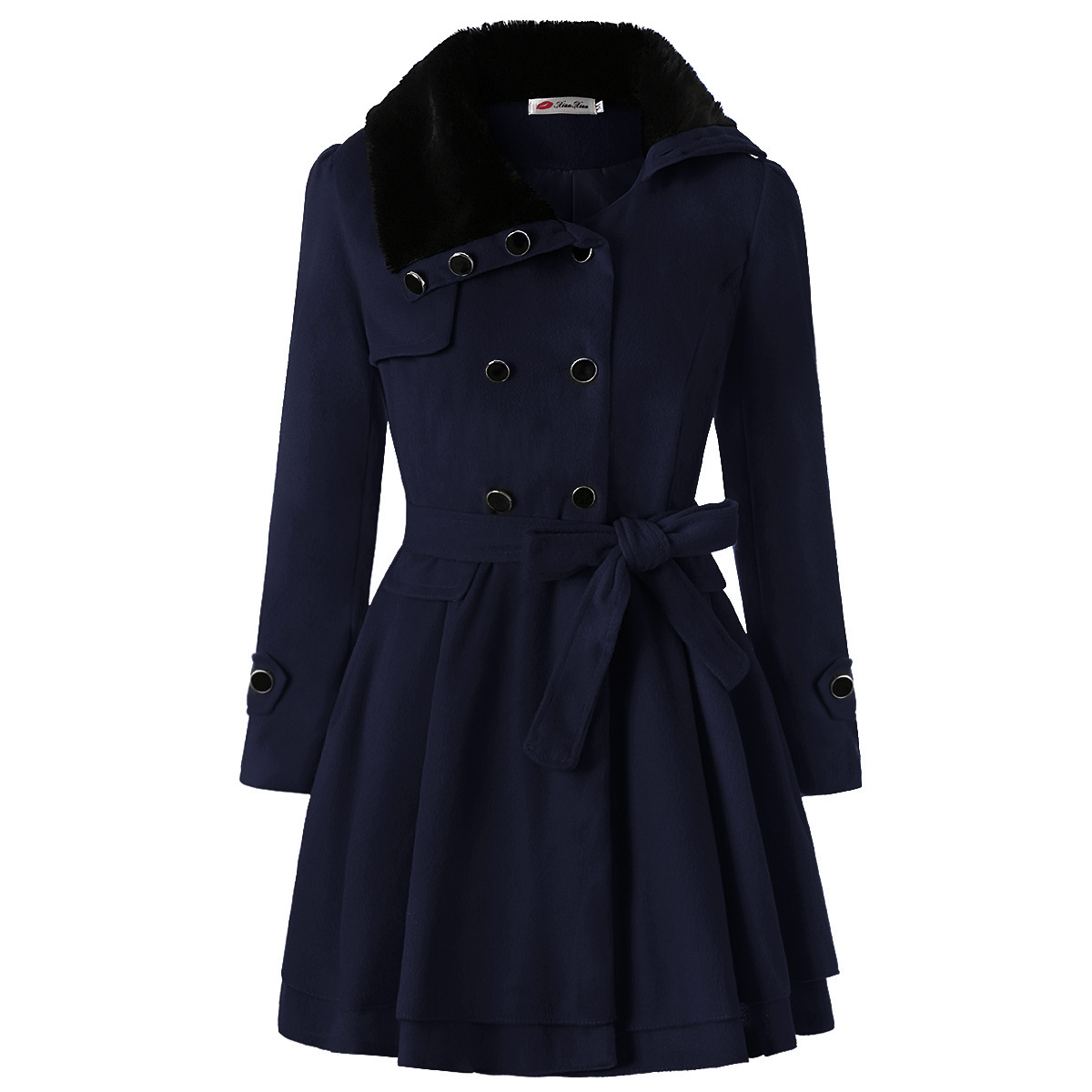 Women's Clothing Slim-fit Mid-length Woolen Coat Double-breasted Padded Coat - Picture 12 of 21