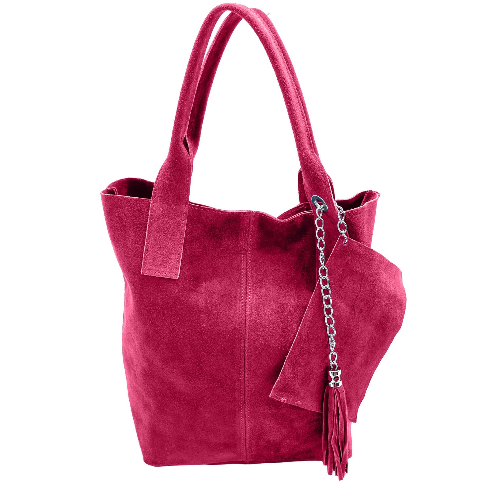 Women’s Suede Shopper Bag, Large Shoulder Bag with Tassel, Genuine Leather,…