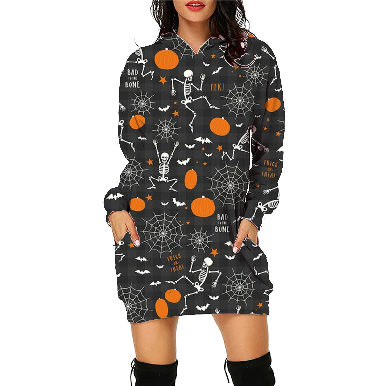 Women's Halloween Print Long Hoodie with Pockets Sweater Long Sleeve - Picture 7 of 55
