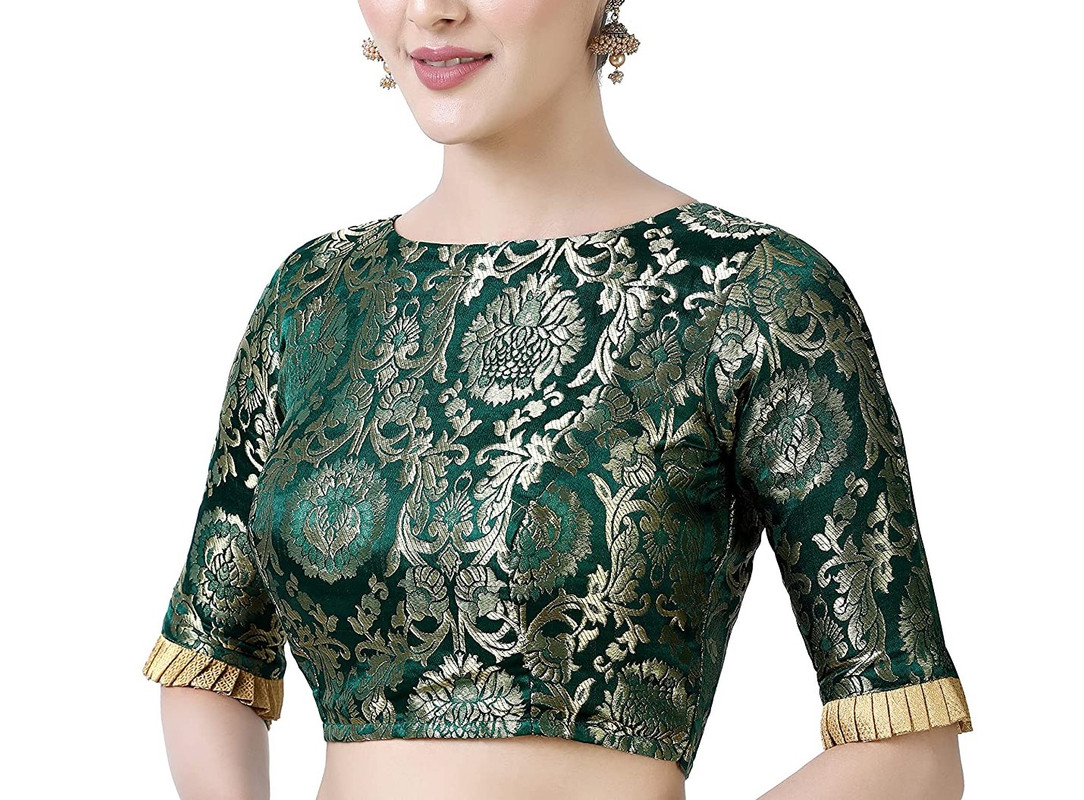 Brocade Saree Blouse Beautiful Lehenga Crop Top Ethnic Choli Boat Neck Partywear - Picture 35 of 110