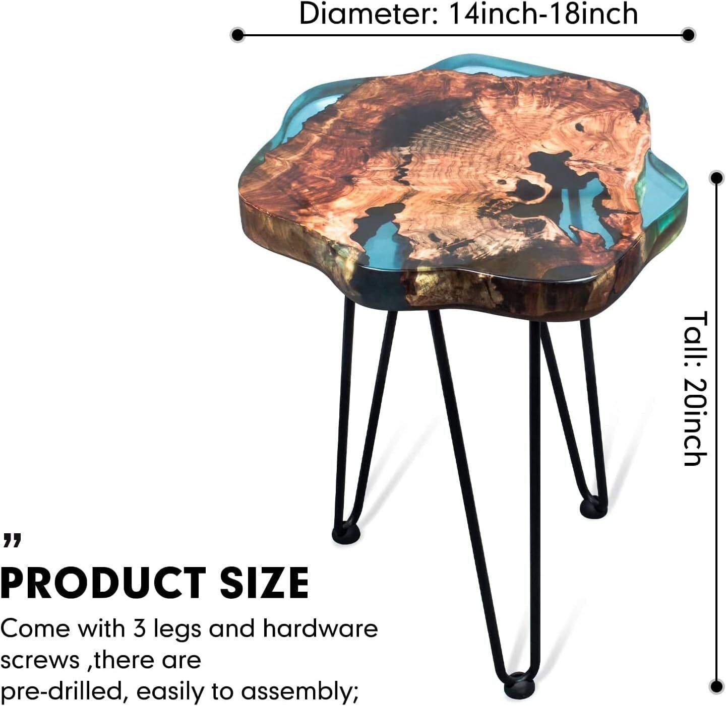 Crystal Clear Epoxy Resin Natural Edge Wood end Table, Wood Resin Side