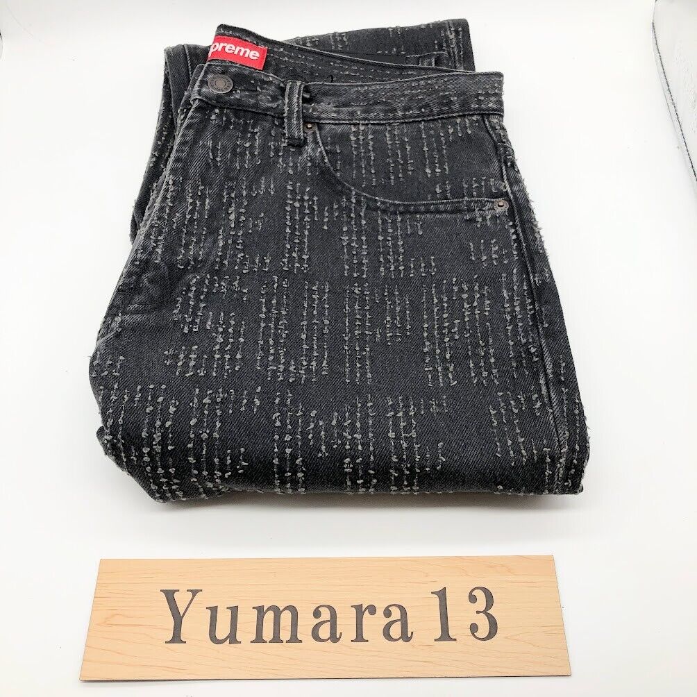 Supreme Needle Punch Regular Jean Washed Black Blue 2colors Size 