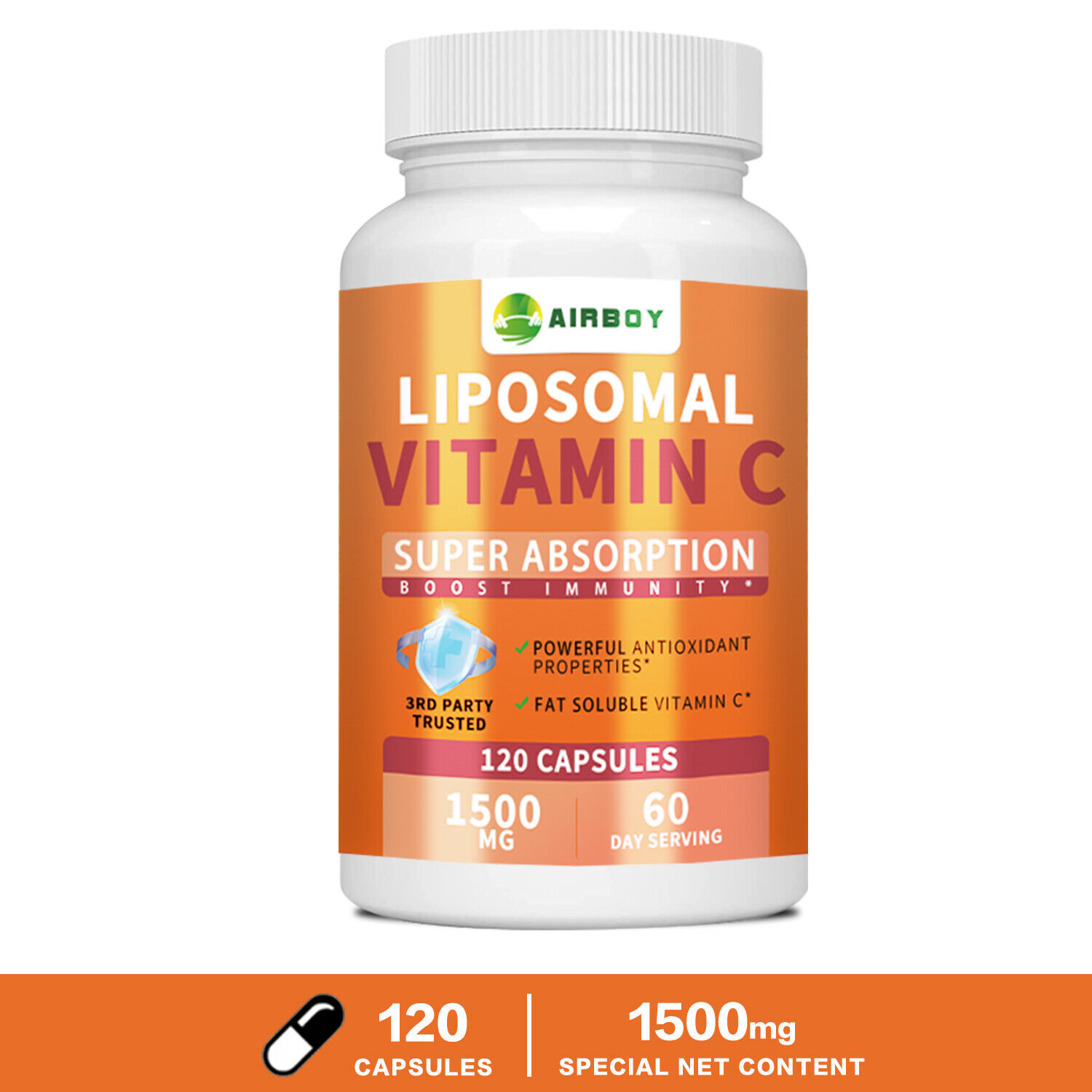 Capsules De Vitamine C Liposomale 1500 Mg - Soutien Immunitaire Et Peau - 30/60/120 Capsules - Neuf