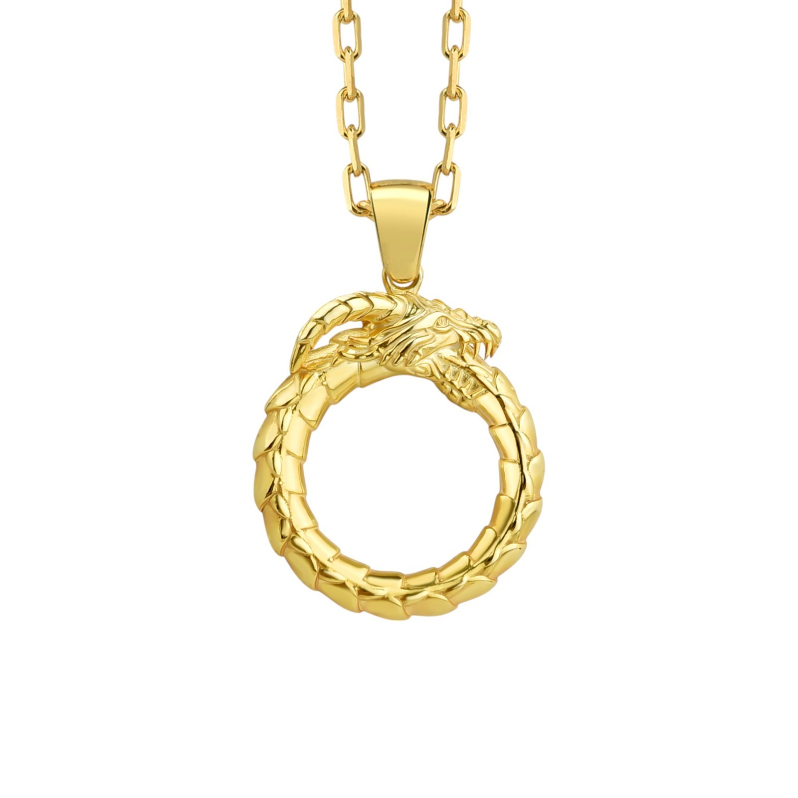 Dragon Ouroboros Polished Sterling Silver Necklace For Wife Friend Gift - Product main view