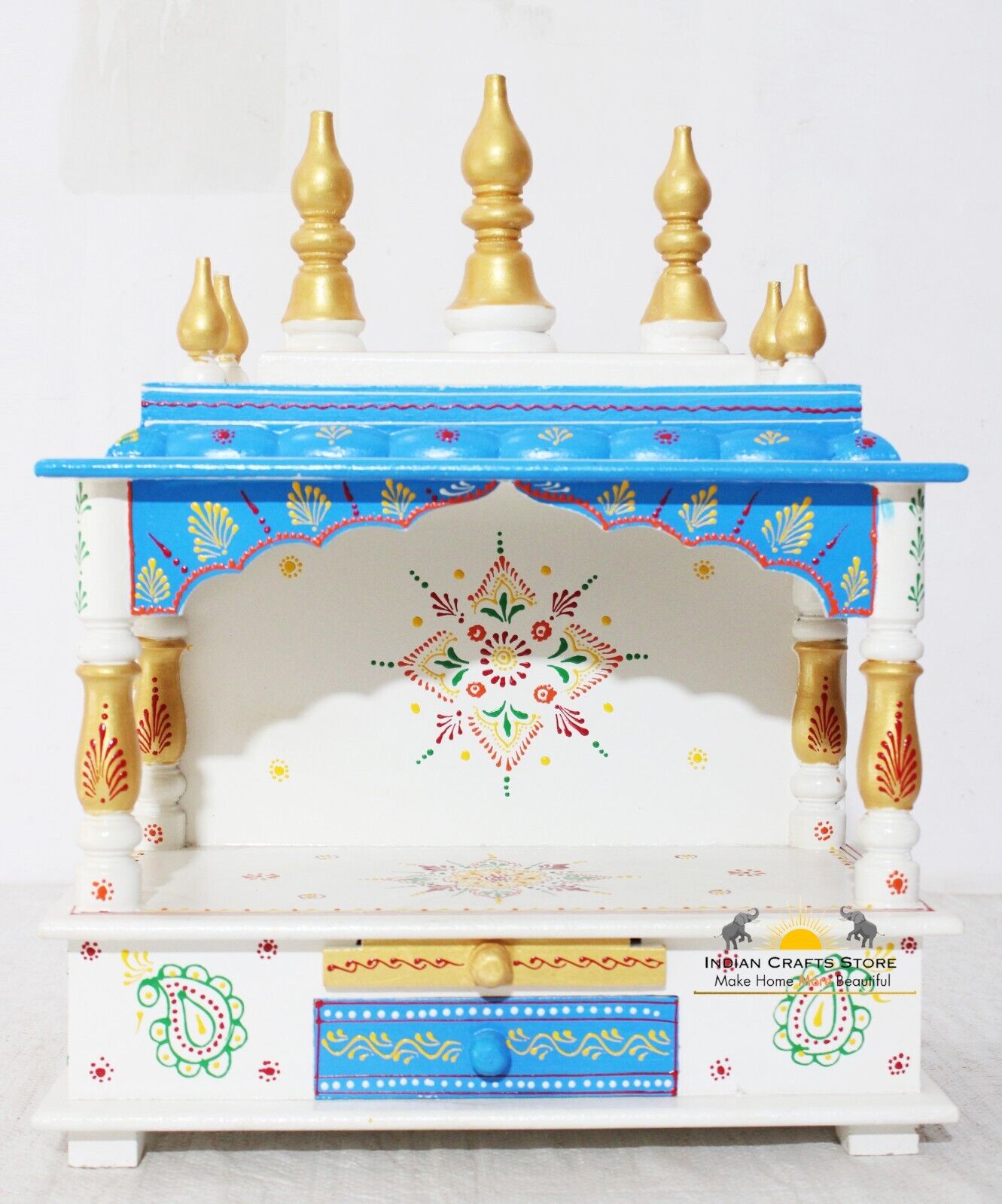 15x8x18inches Hand Carved Wooden Temple Home Pooja Ghar Mandir Traditional Gift