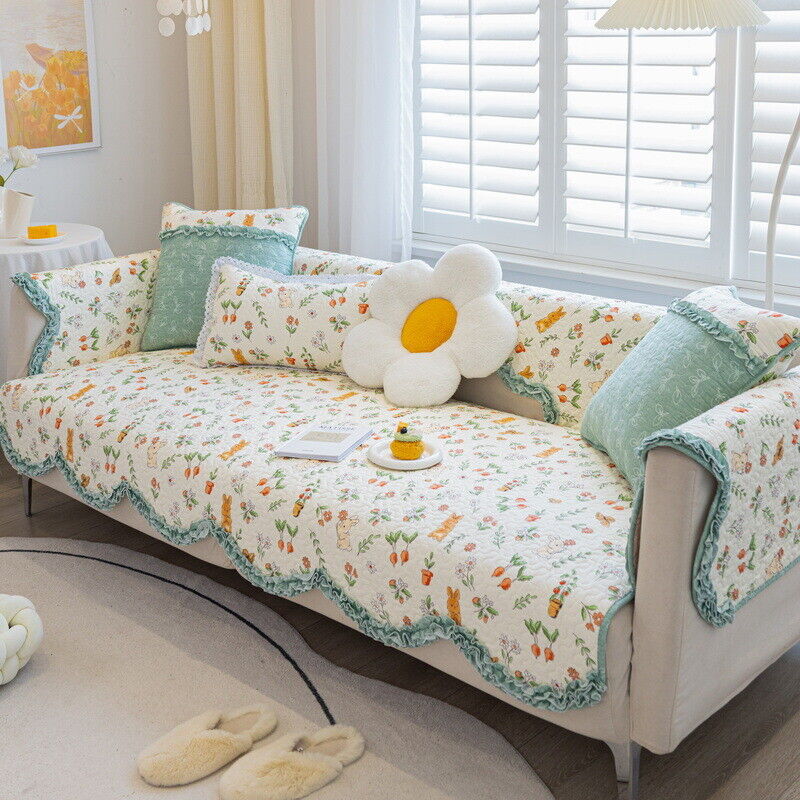 Floral Cotton Sofa Cover Thick Quilted Pastoral Style