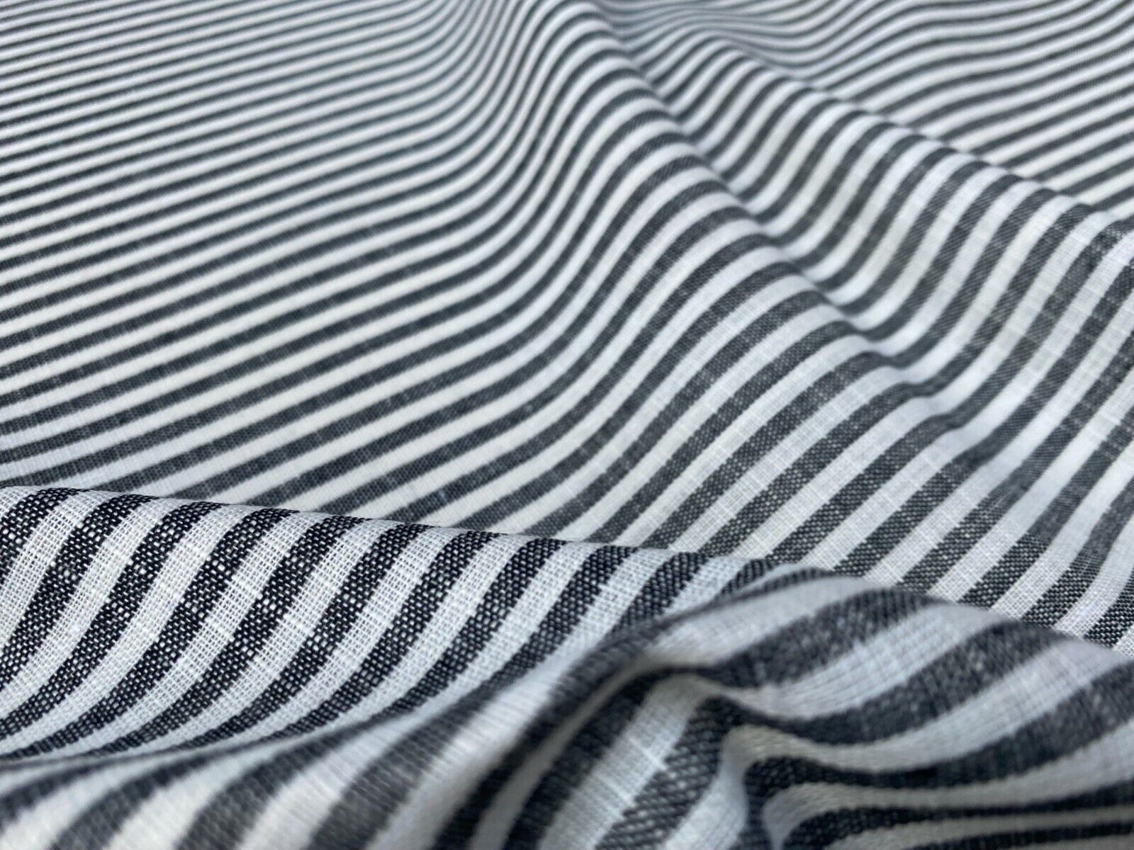 Candy Stripe Linen Fabric Light Cotton Material Ticking White Lines 150cm Wide