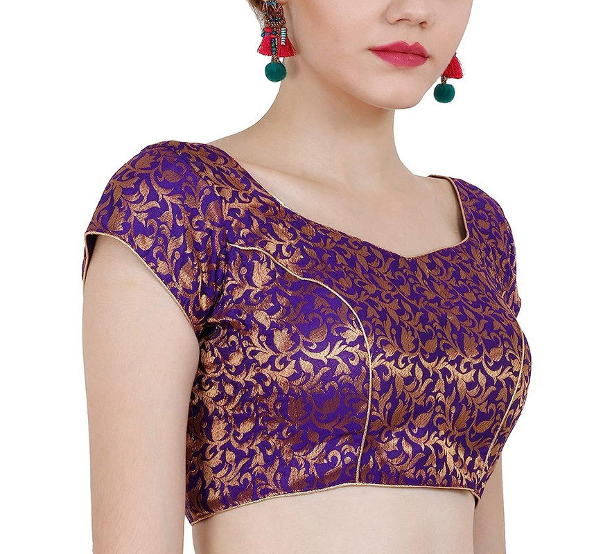 Women's Handmade Brocade Blouse Short Sleeve Saree Blouse Tunic Crop Top Choli - Picture 90 of 146