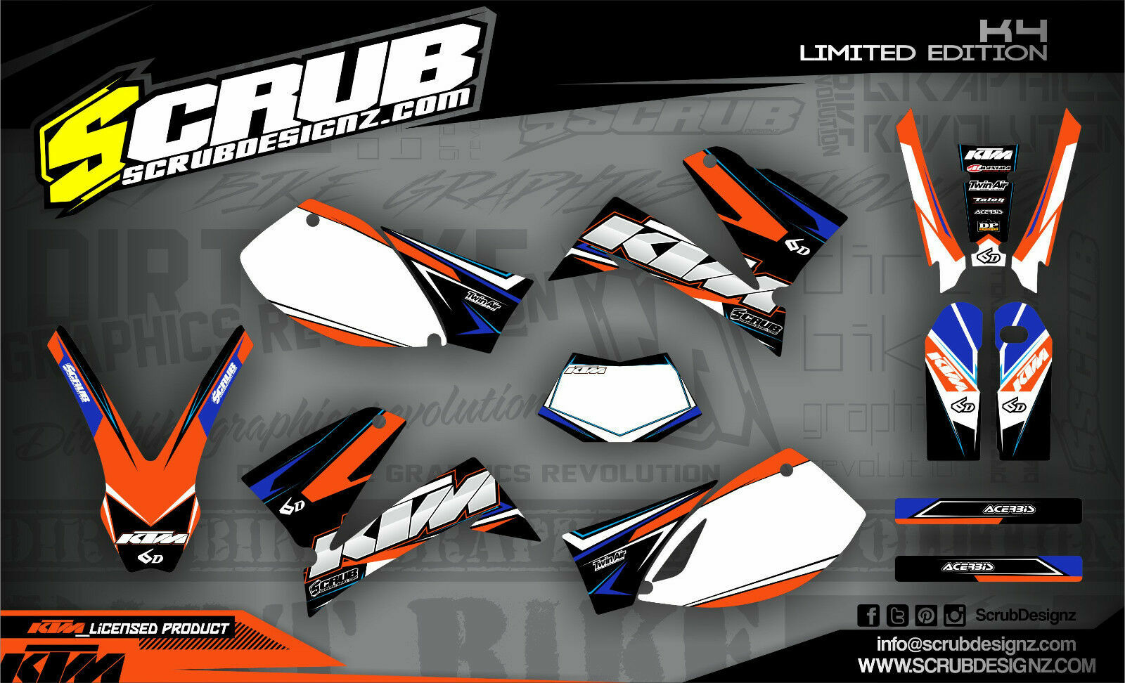KTM graphics SMC 625 640 660 LC4 1999 2000 2001 2002 2003 2004 decals SCRUB