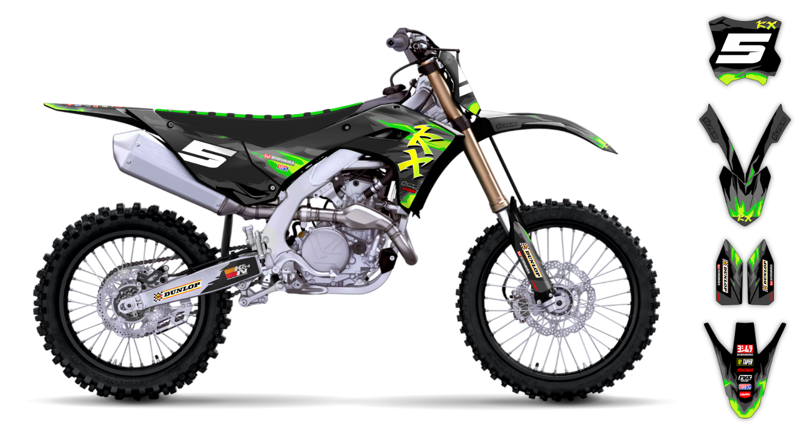 Graphics kit Kawasaki KX450 KX 450 2024 2025 + KX250 KX 250 2025 Stickers KX450X
