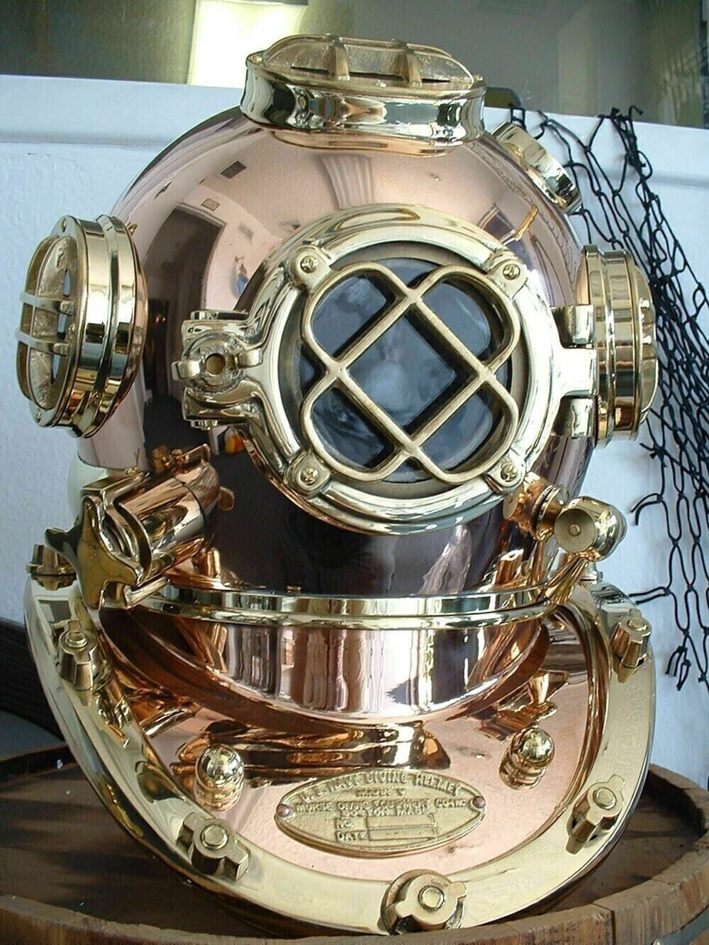 CASQUE ANCIEN EN fer de plongée maritime 6" finition cuivre massif et