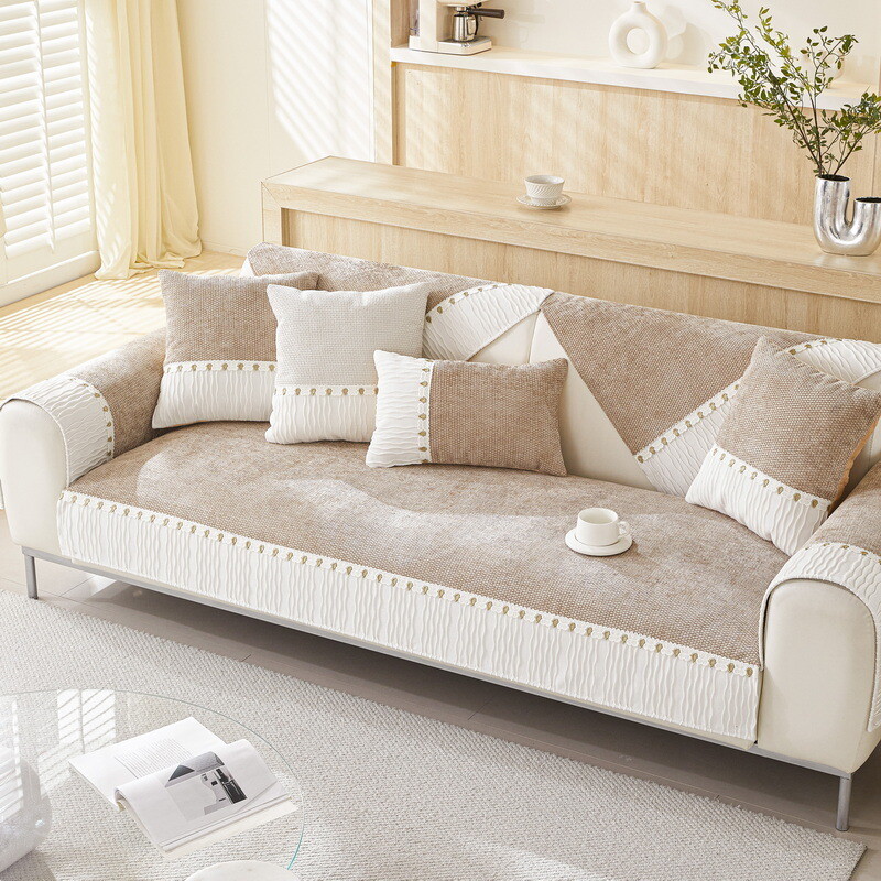Textured Fabric Sofa Cover Non Slip Cotton Blend Couch Mat
