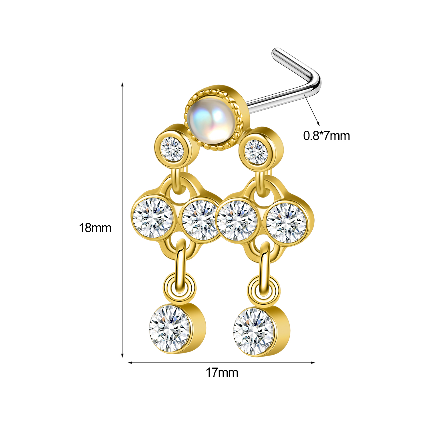 1 Pc 20G Stainless Steel L-Shape Nose Studs CZ Dangle Nostril Piercing Jewelry - Picture 83 of 117