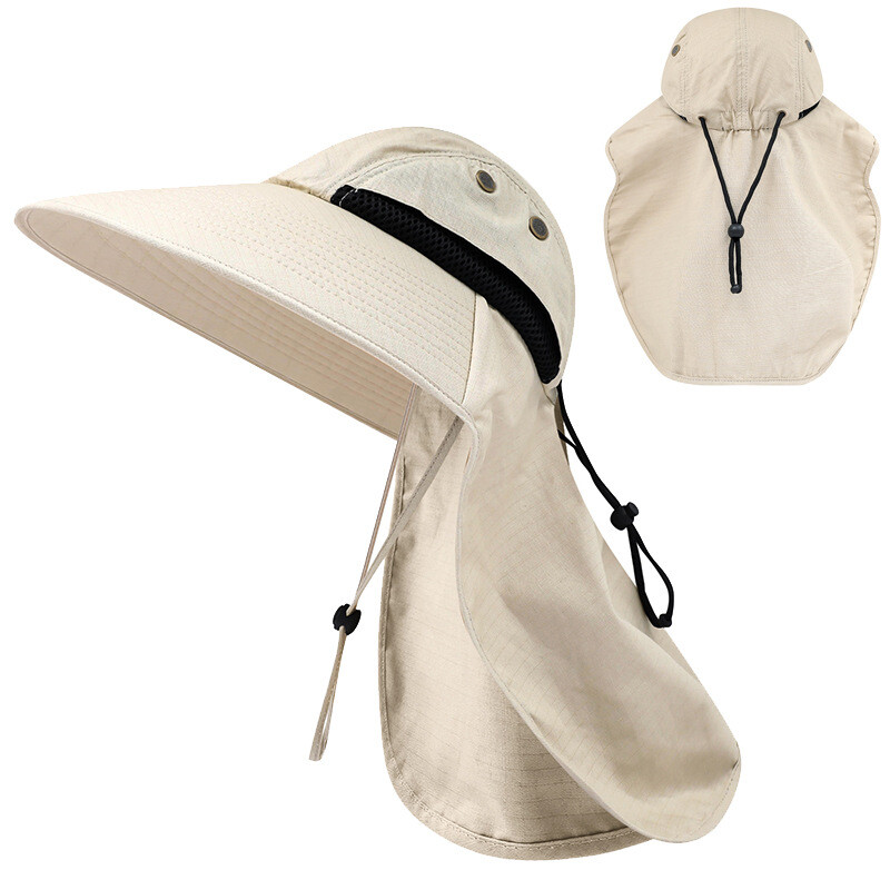 Mens Outdoor Wide Brim Sun Hat with Neck Flap Mesh Boonie Hiking Fishing Hats