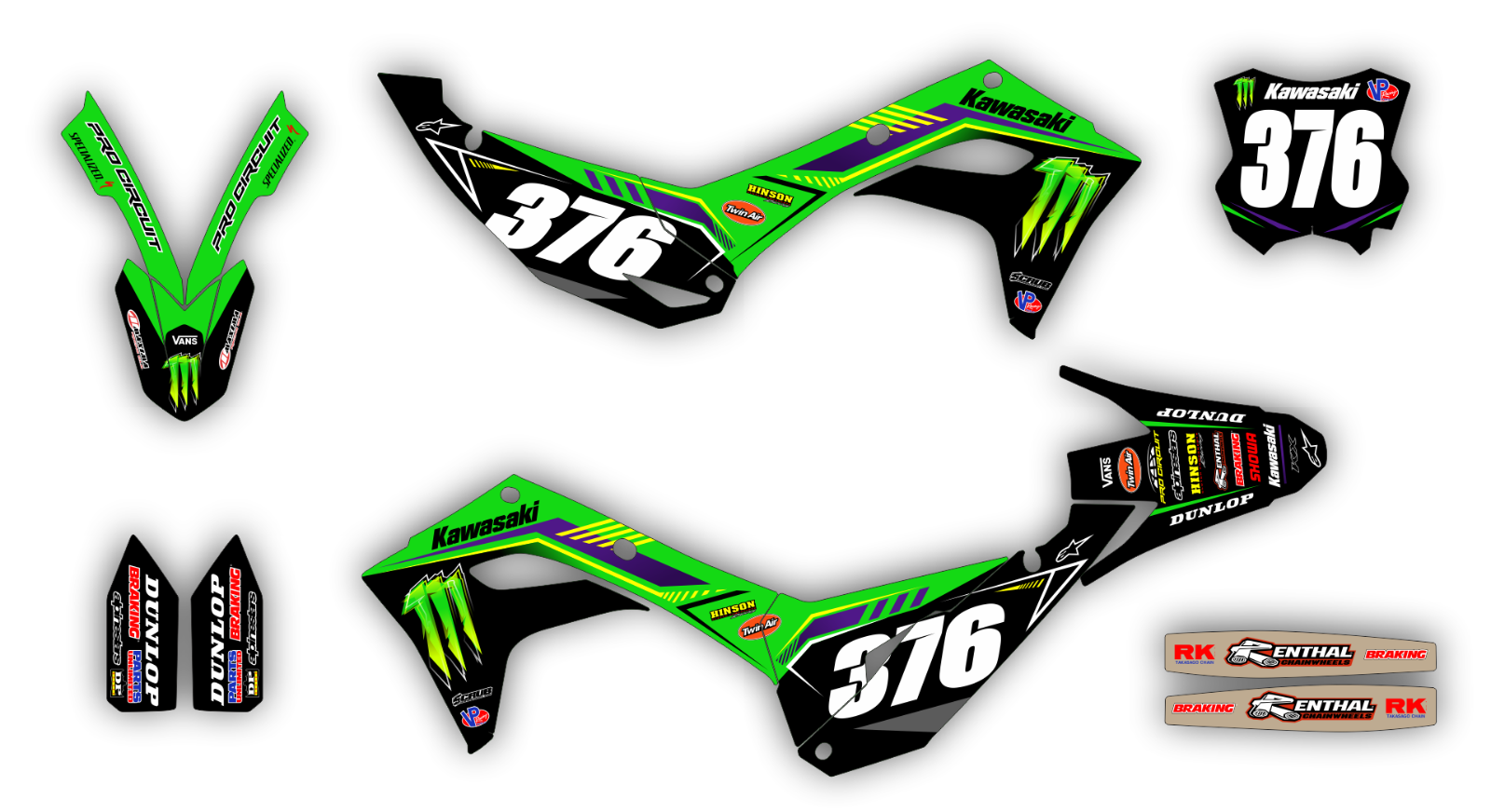Graphics kit Kawasaki KXF450 KX450 KX-450 2024 Stickers Decals Race Number